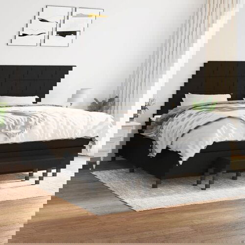 VidaXL Krevet s oprugama i madracem crni 180x200 cm od tkanine Slike
