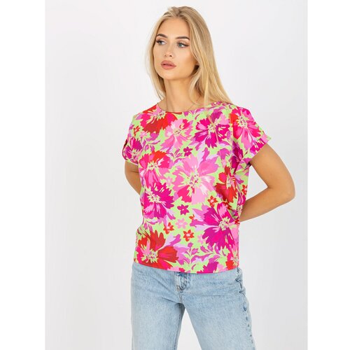 Fashion Hunters Green and pink summer blouse with flowers RUE PARIS Slike