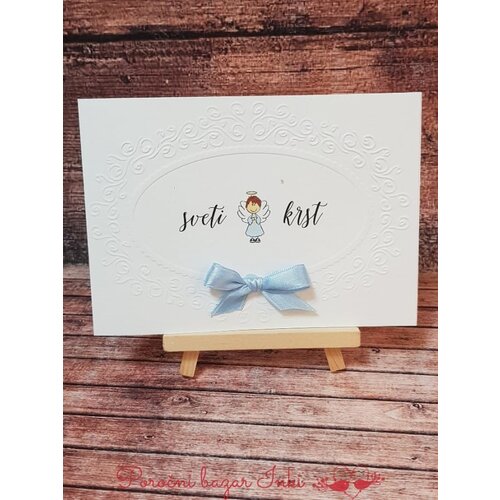  Vabilo za krst preprosto vabilo z angelčkom in modro pentljico REK120 Cene