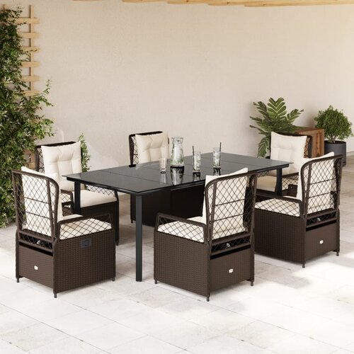  7-dijelni vrtni blagovaonski set s jastucima poliratan smeđi Smeđa 200 x 100 x 74 cm Slike
