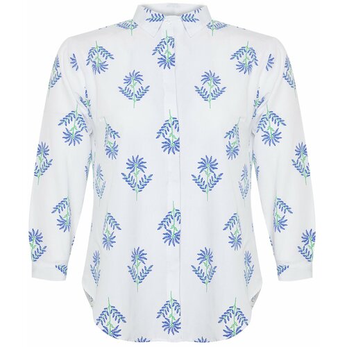 Trendyol Curve White Plus Size Tropical Patterned Shirt Slike