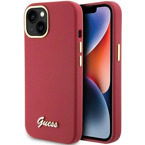 Guess OVITEK S SILIKONSKIM PISOM KOVINSKI LOGO IN OKVIR ZA IPHONE 15 RDEČ, (21833407) Cene