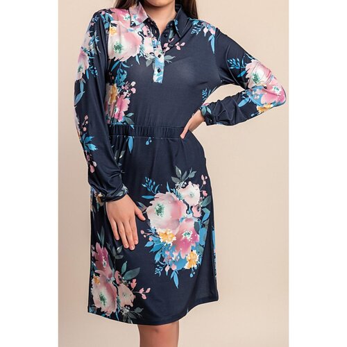 Fenzy Plus Size Haljina S Cvjetnim Printom, Tamnoplava Slike