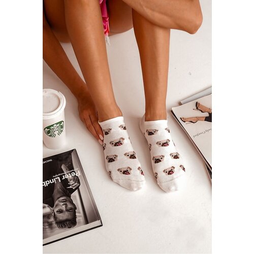 Milena Women's Cotton Socks With Pugs Ecru Cene