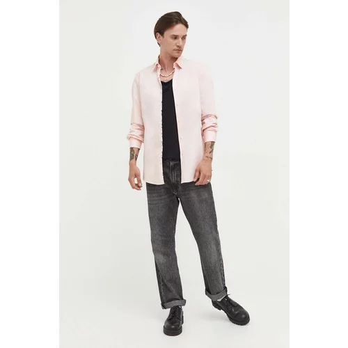Hugo Pamučna košulja za muškarce, boja: ružičasta, slim, s klasičnim ovratnikom