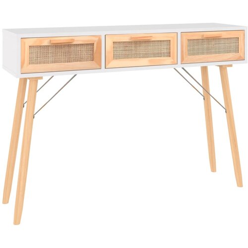 Maison Chic konzolna miza - miza ob steni bela 105x30x75 cm trdna borovina naravni ratan, (21786598) Cene