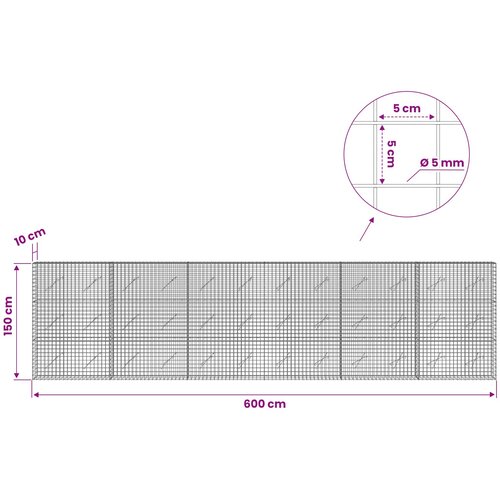  Gabion s 5 mm žicom i mrežom 5x5 cm 600x10x150 cm Slike