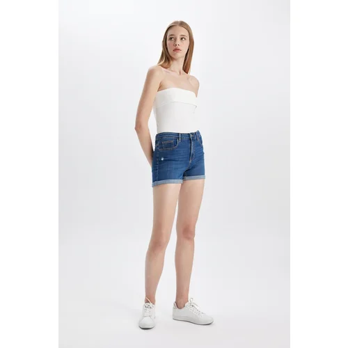 Defacto High Waist Fold-Ankle Jean Shorts