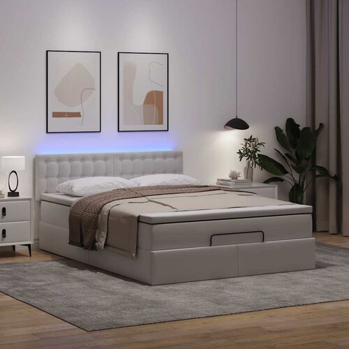 vidaXL Otomanski posteljni okvir z vzmetnico bel 140x200 cm um. usnje Cene