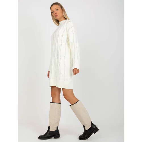 Fashion Hunters Ecru knitted mini dress with a stand-up collar RUE PARIS