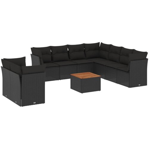  10-dijelni set vrtnih sofa s jastucima crni od poliratana Slike