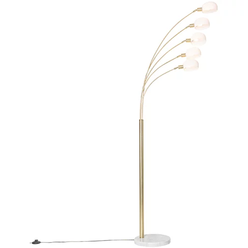 QAZQA Dizajnerska talna svetilka iz medenine z opalnim steklom 5-svetlobna - Sixties Marmo