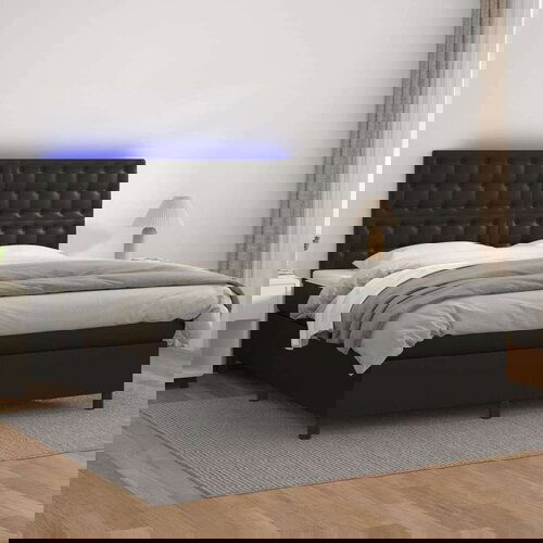  Box spring postelja z vzmetnico LED črna 180x200cm umetno usnje, (20790366) Slike