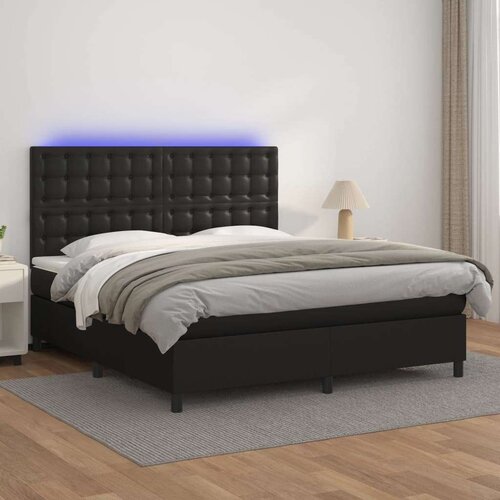  Box spring s madracem LED crni 180x200cm od umjetne kože Cijene