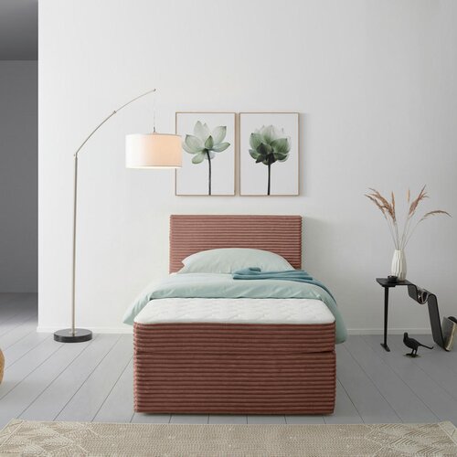 P &amp;amp; B POSTELJA Z VZMETNICO 100 cm x 200 cm , les, tekstil starinsko roza Slike