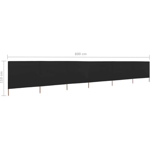 VidaXL Vjetrobran sa 6 panela od tkanine 800 x 80 cm crni Slike