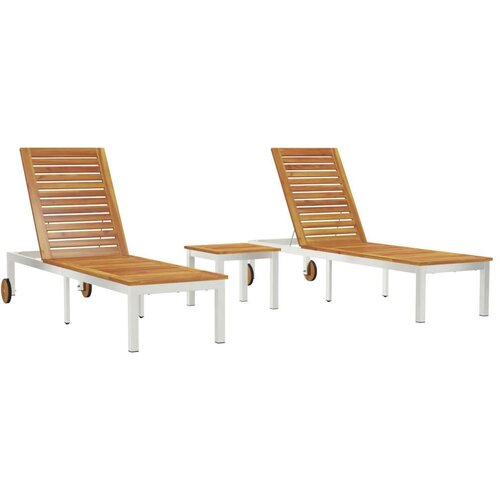  Ležaljke 2 kom s stolom od čvrstog bagremovog drveta  ležaljka s kotačima 207x58x35 cm od čvrstog bagremovog drveta i nehrđajuće Cijene