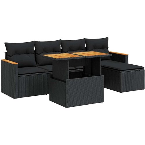 VidaXL 6-dijelni set vrtnih sofa s jastucima crni od poliratana bagrem Slike