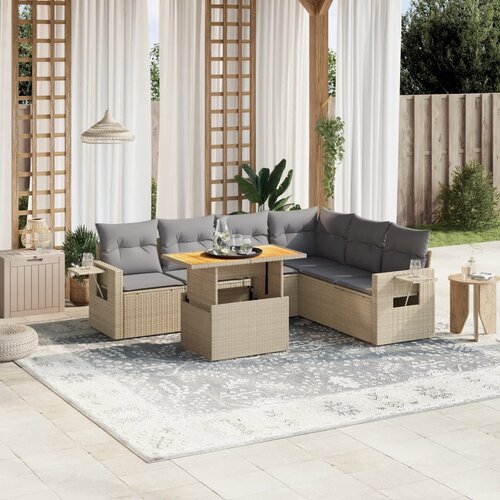 vidaXL 7-dijelni set vrtnih sofa od poliratana s jastucima bež Cijene