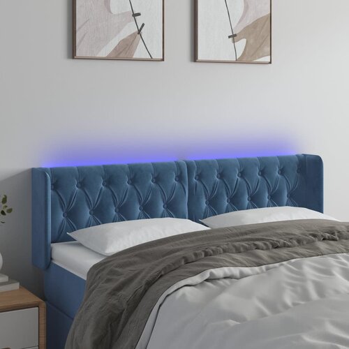 vidaXL LED posteljno vzglavje temno modro 163x16x78/88 cm žamet Cene
