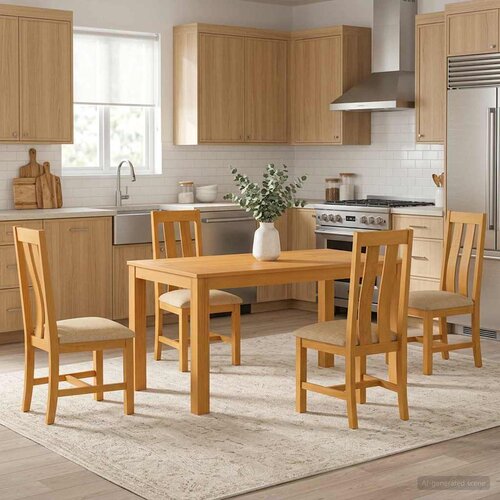  Blagovaonski set 5 kom. Bež Čvrsto Hrastovo Drvo 150 x 85 x 75 cm Slike