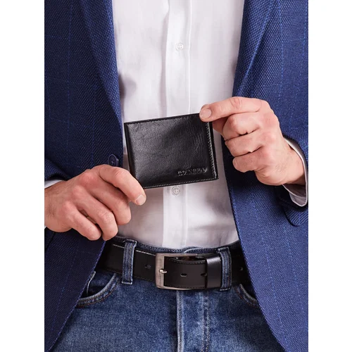 Fashion Hunters Men´s black leather horizontal wallet