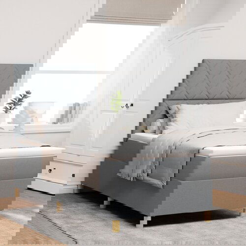 VidaXL krevet s opružnim okvirom i madracem svjetlosivi 100x200 cm tkanina Slike