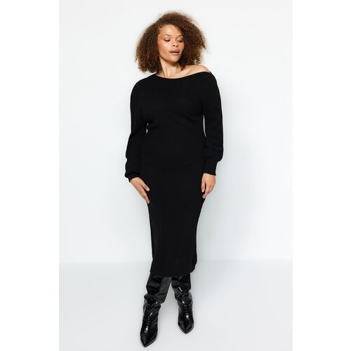 Trendyol Curve Black Asymmetrical Detailed Sweater Dress Cene