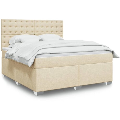 vidaXL Box spring postelja z vzmetnico krem 180x200 cm blago Cene