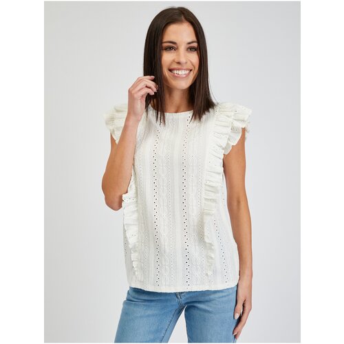 Orsay White Women&amp;#039;s T-shirt with Ruffles - Women Slike