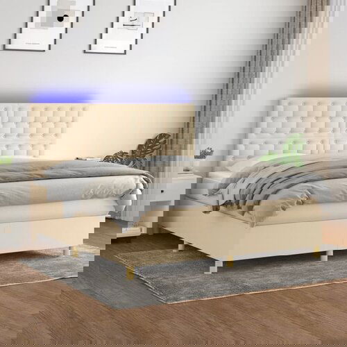  The Living Store Box spring postelja z vzmetnico LED krem 160x200 cm blago - Box Spring Postelja, (21502774) Cene