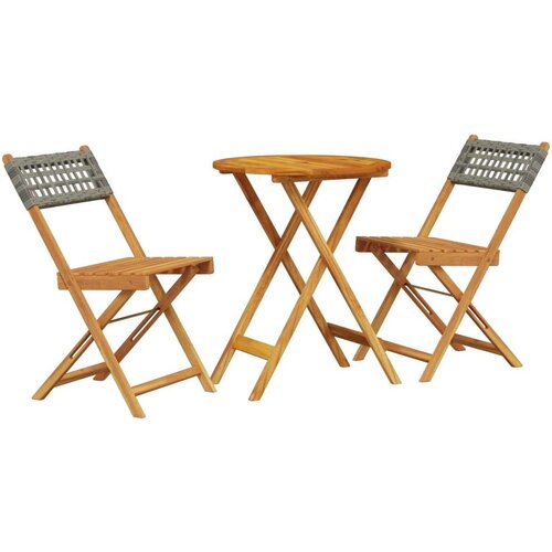  3-dijelni bistro set od poliratana i masivnog drva sivi Slike