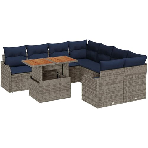 vidaXL Vrtna sedežna garnitura z blazino 9 pcs siva in mornarsko modra, (5000021089) Cene