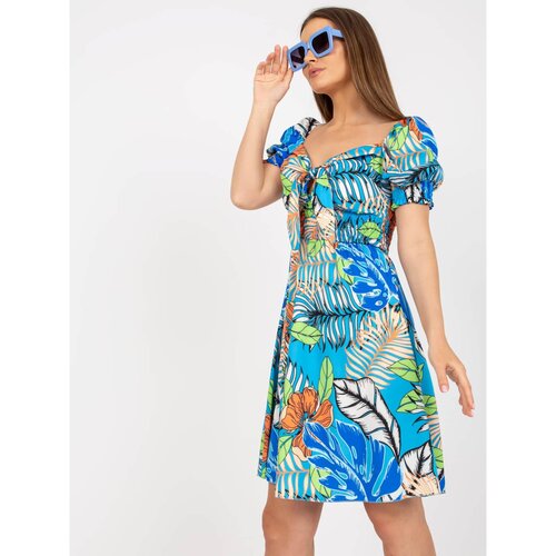Fashion Hunters A blue Spanish dress with a tie at the neckline Slike