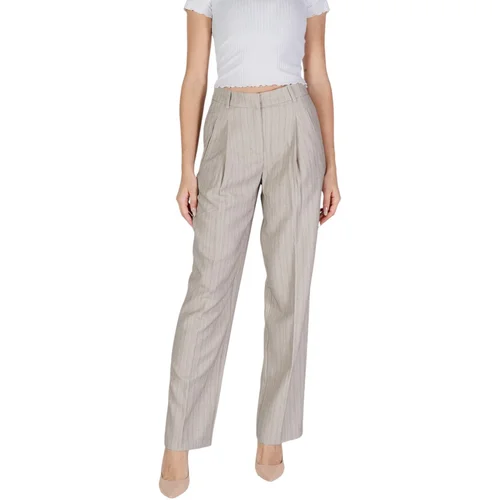 Vero_Moda Lahkotne hlače & Harem hlače VMELI HW HERRINGBONE STRAIGHT PANTS 10319631 Siva