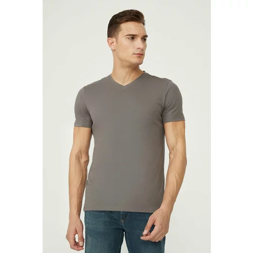 Avva Men's Anthracite 100% Cotton V Neck Standard Fit Regular Cut T-shirt