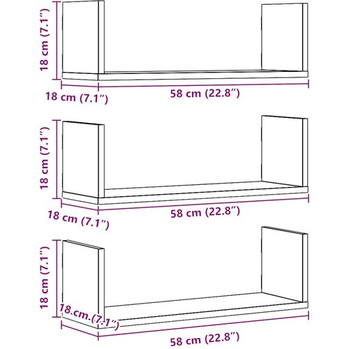  Zidne police 3 kom boja artisian hrast 58x18x18 cm drvene Slike
