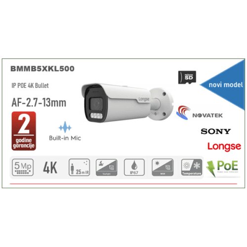 IP Kamera Bullet 5MP AF 2.7-13mm 25m IR POE + Mic + SD Slot Cijene
