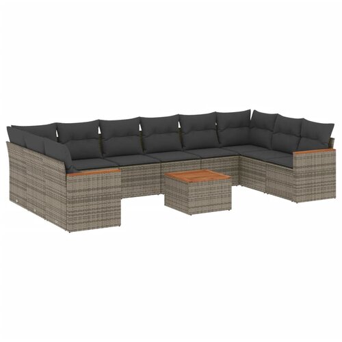  11-dijelni set vrtnih sofa od poliratana s jastucima sivi Slike