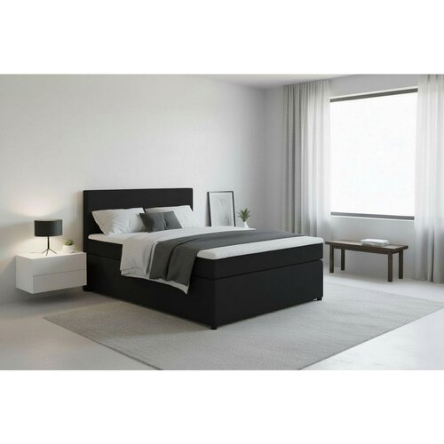 MID.YOU BOXSPRING POSTELJA 140 cm x 200 cm , tekstil, leseni material barve grafita Slike