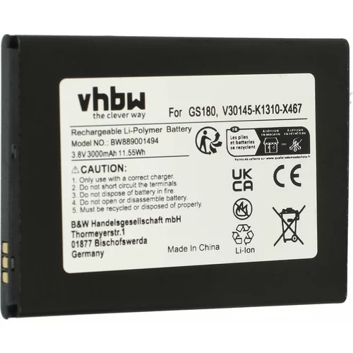 VHBW Baterija za Gigaset GS180, 3000 mAh