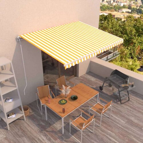  Avtomatsko zložljiva tenda 450x350 cm rumena in bela - - Rumena - 37.42 - 450 x 350 cm - 2025- Cene