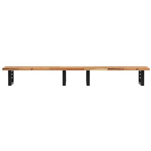  Zidna polica za umivaonik od čelika i masivnog bagremovog drva Smeđa 140 x 40 x 2 cm Slike