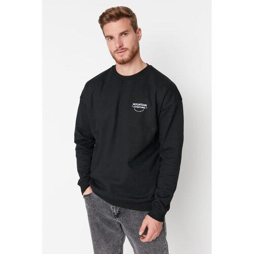 Trendyol Black Men's Oversize Fit Crew Neck Printed Sweatshirt Slike