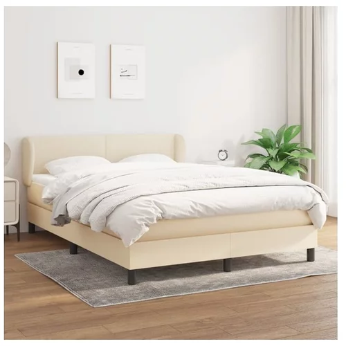 Den Box spring postelja z vzmetnico krem 140x200 cm blago