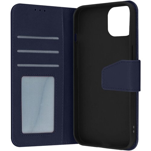 AVIZAR Usnjena torbica za iPhone 14, vrhunska kakovost, šivi in magnetni zavihek - modra, (20639530) Cene
