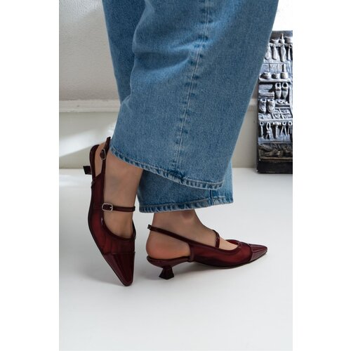 NİŞANTAŞI SHOES Tamsen Burgundy Patent Leather Belt Detail Ankle Tied Women's High Heeled Shoes Slike