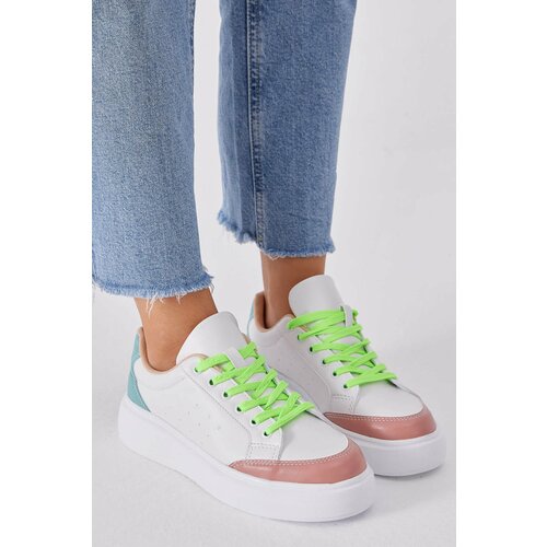 Tonny Black Women's White Green Poly Sole Lace-Up Sneakers Slike