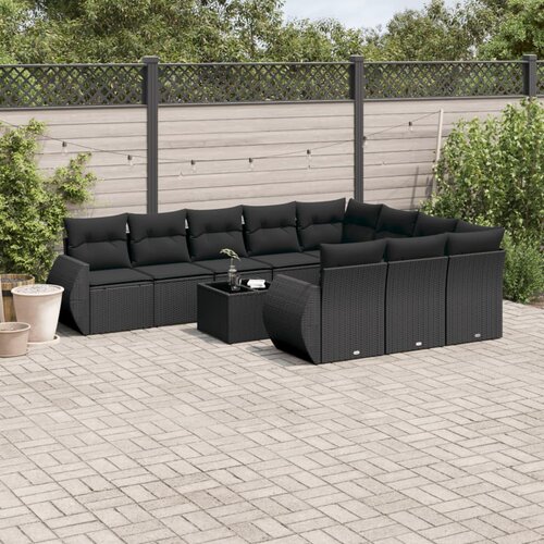 vidaXL 11-dijelni set vrtnih sofa od poliratana s jastucima crni Cijene