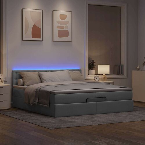 vidaXL Otomanski posteljni okvir z vzmetnicami siv 200x200 cm blago Cene